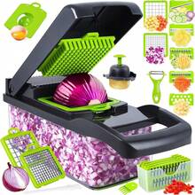 16 In 1 Vegetable Chopper, Professional Onion Chopper, Multifunctional Food Chopper, Kitchen Vegetable Slicer Dicer, Vegetable Chopper With 8 Blades, Carrot Chopper With Container, Christmas Gift, Halloween Gift, Thanksgiving Gift - Black - View 2