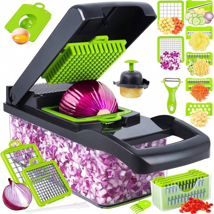 16 In 1 Vegetable Chopper, Professional Onion Chopper, Multifunctional Food Chopper, Kitchen Vegetable Slicer Dicer, Vegetable Chopper With 8 Blades, Carrot Chopper With Container, Christmas Gift, Halloween Gift, Thanksgiving Gift