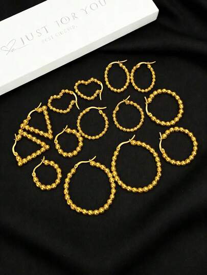 7 pares de pendientes de acero inoxidable con cuentas doradas, pendientes geométricos asimétricos de moda, pendientes elegantes minimalistas, adecuados para que las mujeres usen diferentes pendientes a diario, apropiados para todas las estaciones