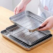 Stainless Steel Baking Tray And Rack Set - Multi-Functional Oven Baking Tray With Cooling Rack, Baking Tray Set, , Easy To Clean - Stainless Steel Flat Baking Tray, Grill Baking Tray, Grill Rack Baking Tray, Oven- Grill Baking Tray - One Size Fits All - View 2