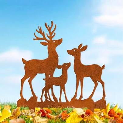 Acrylic Reindeer Ground Stake, Lawn And Garden Decor - Warm Family Of 3 Reindeers Outdoor Indoor Courtyard Decoration, With Rustic Farmhouse Style, Holiday Reindeer Statue Decoration, Suitable For Farm, Garden Or Front Yard