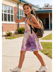 Girl Dresses Sleeveless Cute Pattern Casual Sundress 4-13 Years - Tím-1 - Xem 6