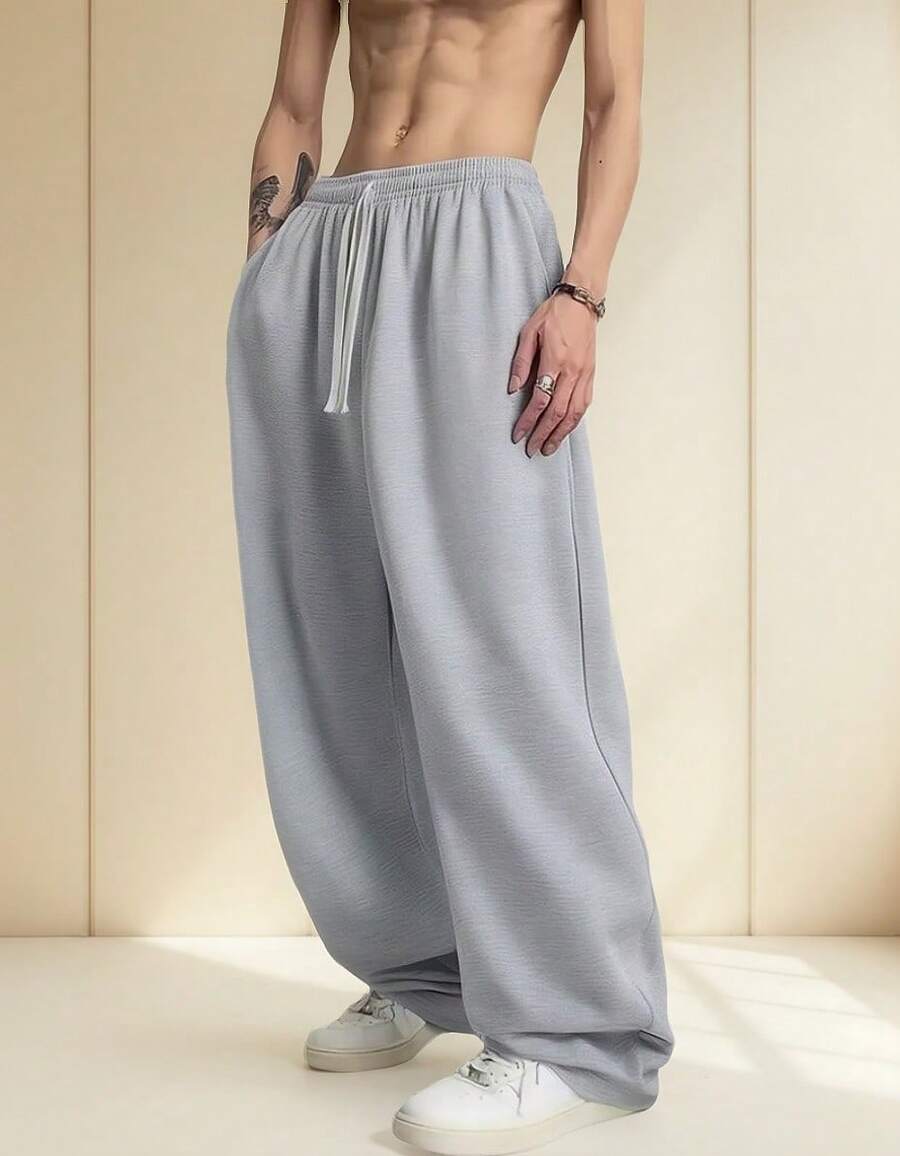 Calça Moletom Masculina Wide Leg Reta Streetwear Oversized 100% Algodão Flanelada - Cinza - Visão 1