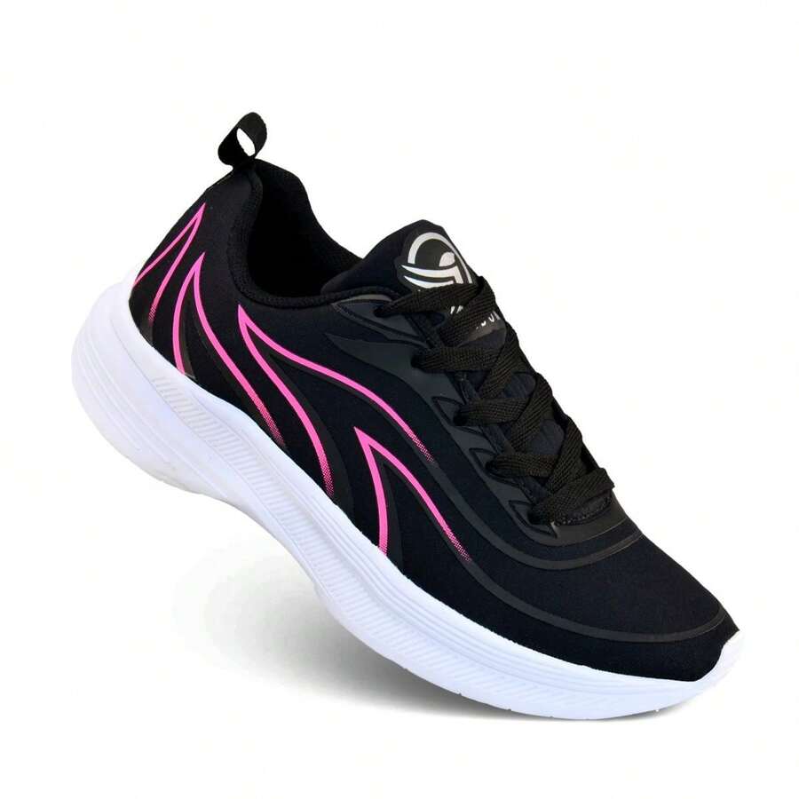 Women's Comfortable, Lightweight, Breathable Athletic Shoes For Gym And Walking - Hitam/Merah Muda - View 1