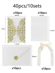 20张/5套婚礼邀请卡（含封面+空白内页+领结+白色信封+金色信封封口贴），闪光纸DIY婚礼邀请卡，节日生日圣诞节贺卡 - 彩色 - 查看 24