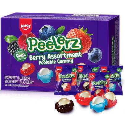 AMOS Peelerz Berry Assortment Gummy Candy 8.47oz(240g) Peelable Fruit-Shaped Berry Mix Gummies Fun Peeling Snack For Kids & Adults