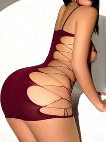 Sexy Women's Lingerie Set, Mischievous Rhinestone Fishnet Bra And Panty Set, Teddy Bear Mesh Carnival Costume Intimate Apparel - Sauce Red - View 2