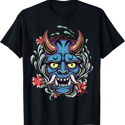 Japanese Demon Art Face Skull Devil Oni Harajuku Aesthetic T-Shirt