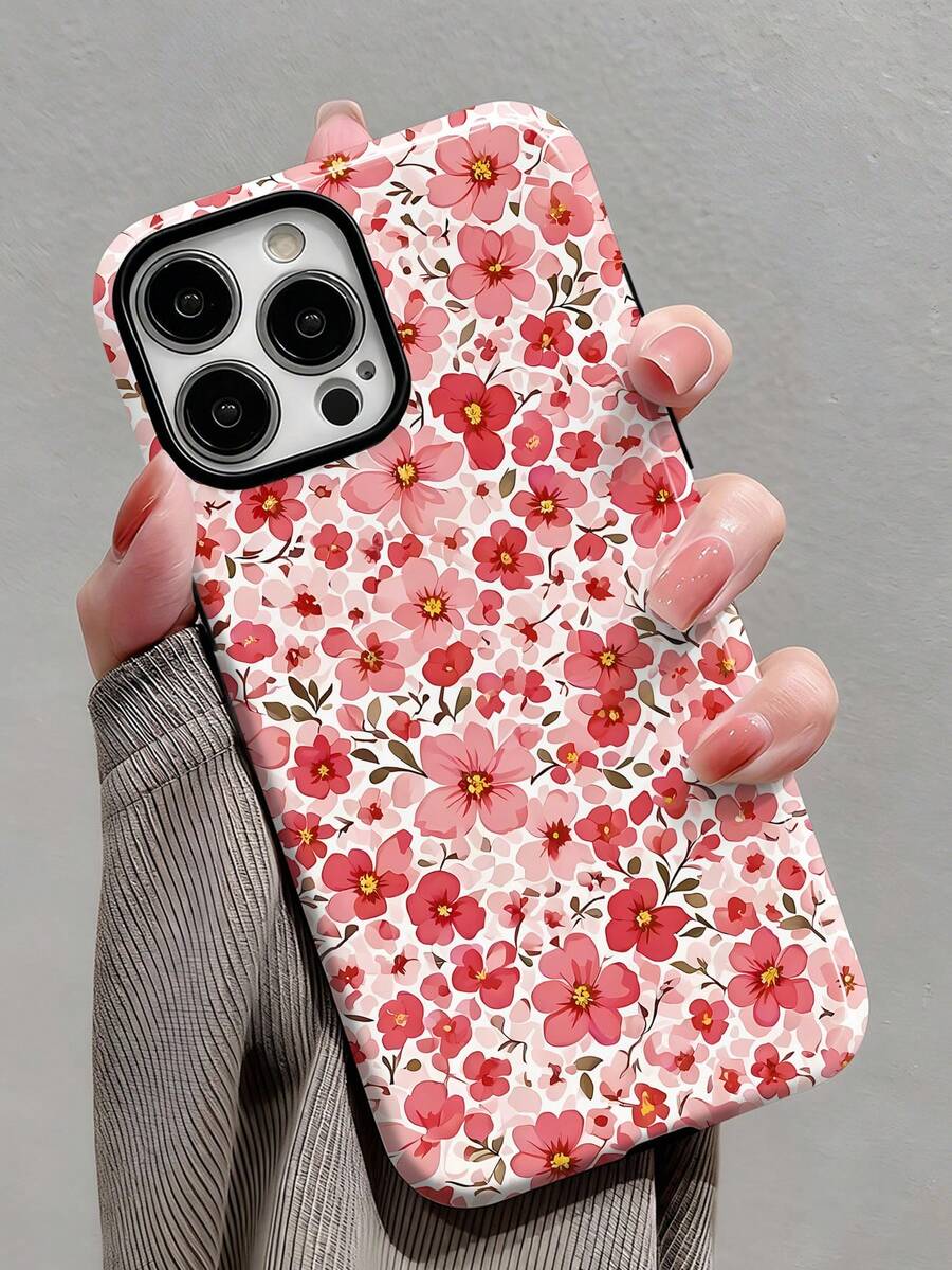 Flower 1pc Romantic Spring Floral Pattern Glossy 2-In-1 Film Hard Phone Case, Compatible With Samsung/Compatible With IPhone 11/12/13/14/15/16/17 Pro Max,International Version, Not The Domestic Version - Multicolor - View 1