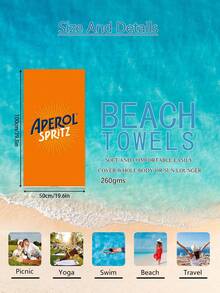 1 Khăn tắm biển siêu mềm Aperol Spritz - 70.1x139.95cm, màu cam tươi sáng với họa tiết "Aperol Spritz" nổi bật, chất liệu polyester nhanh khô, thích hợp cho du lịch, hồ bơi, bơi lội, thể thao, spa, yoga, khách sạn, phòng tập thể dục và nhiều hoạt động khác, có thể giặt máy, phụ kiện bãi biển thiết yếu. - Nhiều màu - Xem 12