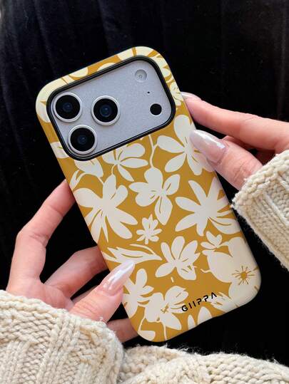 GIIPPA 1个芥末黄抽象花卉图案 17 Pro Max手机壳，兼容 16/15/14 Pro Max，韩式时尚趣味手机壳，优雅设计男女皆宜，是圣诞节、情人节、复活节、婚礼季和生日送给女友的绝佳礼物。