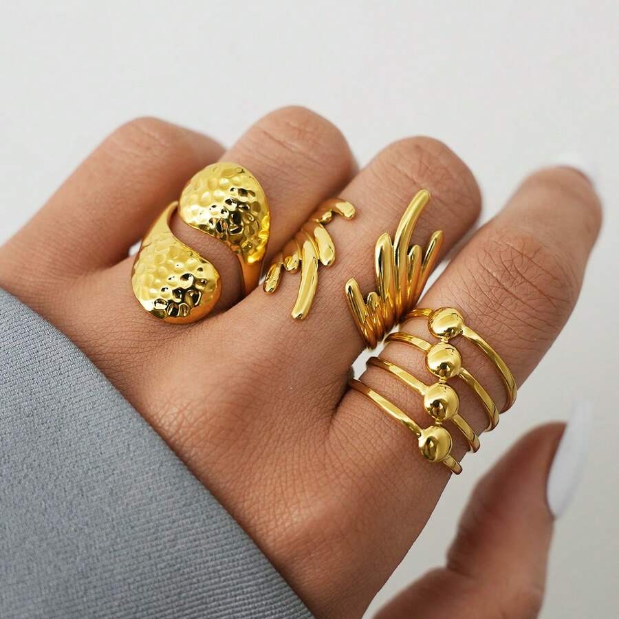 3pcs/1pc Irregular Wing-Shaped Ring, 18K Gold-Plated Stainless Steel Ring, High-End Fashionable And Elegant Lady's Ring, 304 Stainless Steel Ring, Minimalist High-End Personalized Jewelry, Multi-Purpose Design Suitable For Holidays And Daily Wear, Suitable For Girlfriend And Wife, Perfect For Daily Parties And Gatherings