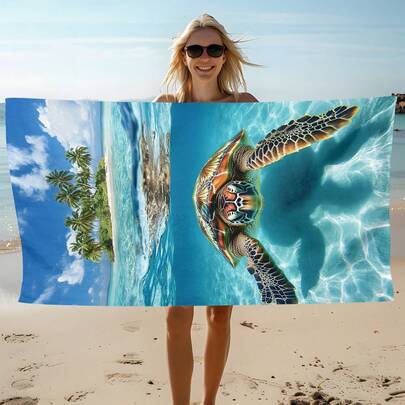 1pc Sea Turtle Printed Beach Towel, Soft Comfortable Lightweight Beach Towel, Suitable For Travel, Swimming, Diving, Surfing, Yoga, Camping, Beach Accessories