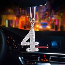 1pc Stainless Steel Shiny Lucky Number Pendant, Adjustable Chain Car Decor, Single Digit Charm Pendant, Unisex Car Accessory - Numbers 0-9 - Silver - View 9