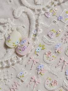 Hình dán móng tay pha lê 5D, họa tiết ren hoa lá dễ thương kiểu vũ công ba lê, trang trí móng tay nghệ thuật. - Nhiều màu - Xem 3