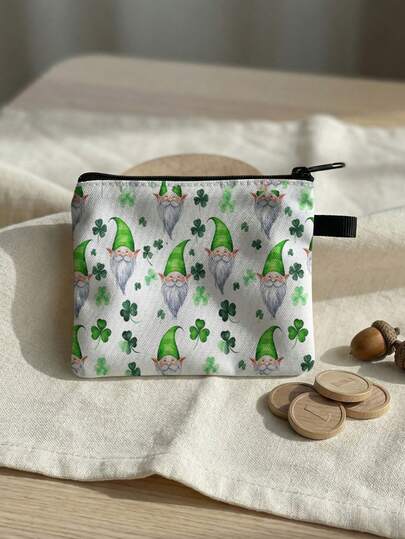1个圣帕特里克节零钱包卡包，按扣式小巧收纳袋，可存放硬币、卡片、饰品、钥匙，是送给男孩女孩的理想礼物。