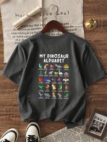 1件幼儿男童休闲恐龙字母印花圆领短袖T恤，夏季学生装 - 恐龙字母印花T恤为每个孩子带来欢乐和幸福！ - 深灰色 - 查看 2