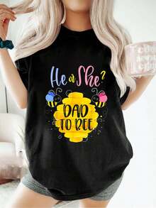 Camiseta de revelación de género del Día de la Madre, ¿qué será?, camiseta de papá o ella, camiseta de moda, holgada, informal, deportiva, de verano, cuello redondo, manga corta, tops para mujer - Negro - Ver 6