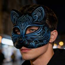 Máscara suave impresa en 3D, adecuada para Halloween, carnaval, festival de música, baile de máscaras - Máscara de gato - Negro - Ver 6