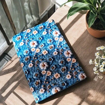 1pc Handmade Blue Floral Fabric Book Cover, Flat Printed Planner/Notebook Sleeve, Gift For Book Lovers And Couples