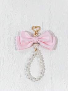 1pc Women's Minimalist Solid Color Casual Girly Bow, Faux Pearl Chain, Heart & Lobster Clasp Keychain, Versatile Accessory For Bags, Outfits, Any Occasion, Great Gift For Best Friend - Multicolor - View 8