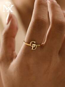 1 Customized Double Letter First Letter Ring, Couple First Letter Ring, Customized Letter Ring, Slim Customized Ring, Stacked Engraved Ring, Anniversary Gift - Multicolor - View 7