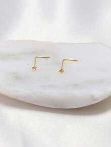 6pcs 925 Sterling Silve Nose Rings Studs L Shaped Nose Piercing 1.5mm Clear Crystal For Women Men 24G - Gold - View 7
