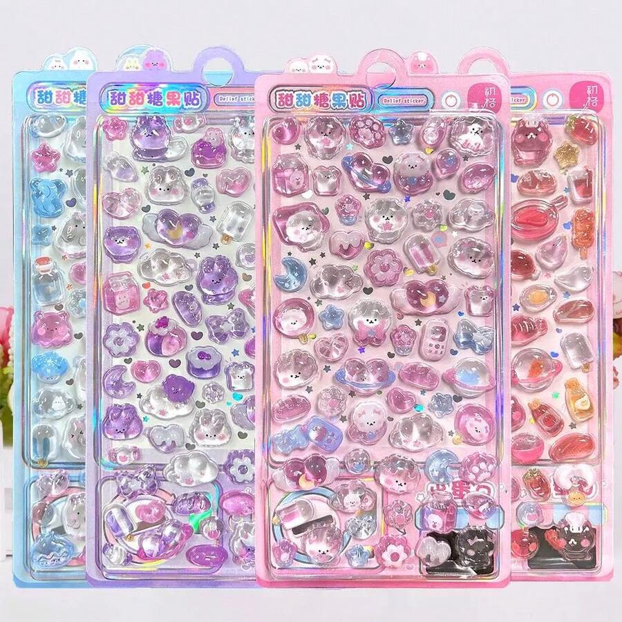 3D立体浮雕可爱水晶环氧树脂贴纸，糖果树脂密封贴纸，防水贴纸，适合作为奖励礼物，DIY装饰贴纸，可用于水瓶、冰箱、手机壳、笔记本等。 - 彩色 - 查看 1