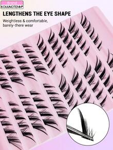 100pcs Cat Eye & Fox Eye Individual False Eyelashes, Lash Clusters DIY Segmented Eyelash Extension, 3D Fluffy And Wispy Cluster Lashes, Oblique Flowing Wispy Lashes, Reusable False Eyelashes - View 5