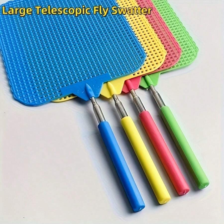 1 pieza/Set Matamoscas plegable súper grande con mango largo - Hecho de plástico duradero con agarre antideslizante - Adecuado para uso en interiores y exteriores, herramienta de control de plagas domésticas, sin necesidad de electricidad. Color aleatorio - A - Ver 1