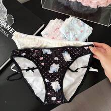 Milky Kitty Japanese-Style Pure Desire Sweet Printed Ice Silk Women's Hip-Hugging Lolita Panties - màu xanh da trời - Xem 4