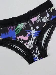 Dircho 6pcs Women's & Bold Style Underwear Set, Stretchy Briefs With Contrast Lace Trim, Soft Breathable Fabric, Unique Vibrant Abstract Print Combinations, Value Bundle For Versatile Wear & Fashion Enthusiastsr - Multicolor - View 8