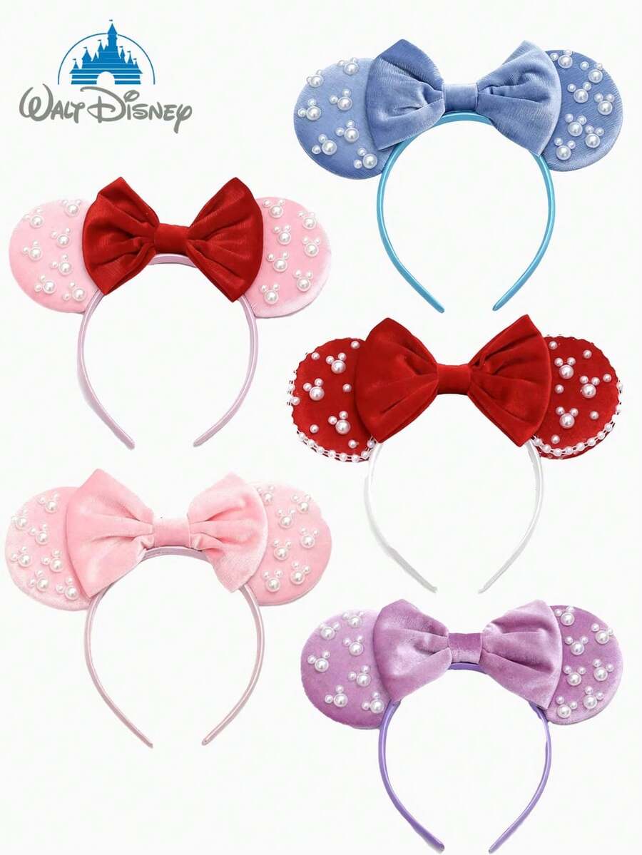 Disney 迪士尼米奇米妮老鼠耳朵发箍，1个装，超大号发箍，饰有闪亮的人造珍珠，天鹅绒发箍上点缀着珍珠蝴蝶结。采用柔软的天鹅绒材质制成，非常适合学校派对、化装舞会、角色扮演和主题公园游玩，是任何场合的理想礼物。 - 彩色 - 查看 1