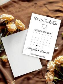Customizable Anniversary Greeting Card, Customized Calendar Greeting Card With Envelope, Personalized Name Date Text Invitation Card, Christmas, Customized Greeting Card, Foldable Blank Inner Page, DIY Month Date Heart Design, Wedding Notification Card, Engagement Party Invitation, Wedding Welcome Card, Anniversary Greeting Card, Couples, Christmas Decoration, Anniversary, Birthday Invitation, Wedding, Dinner Party - Multicolor - View 5