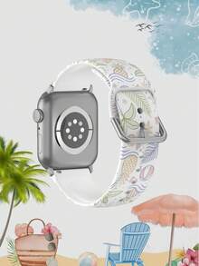 1条菠萝图案柔软弹性透气表带，适用于三星、荣耀智能手表，尺寸可选38mm、40mm、41mm、42mm、46mm、45mm、44mm、49mm，适合海滩度假，休闲日常时尚硅胶表带，兼容 Ultra SE/11/10/9/8/7/6/5/4/3/2/1 - 彩色 - 查看 2