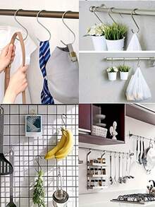 10pcs Stainless Steel S-Shaped Hooks | Multi-Purpose Metal Hooks, Suitable For Kitchen, Bathroom, Clothing - Multicolor - View 7