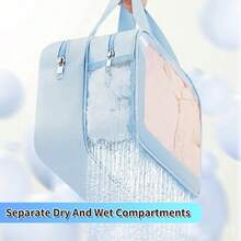 1pc Blue PVC Transparent Makeup Bag, Large Capacity Waterproof Portable Toiletry Bag, Women Travel Organizer - Blue - View 5