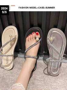 Dép lê sang trọng đính đá và ngọc trai - Giày đi biển thường ngày - đen - Xem 3