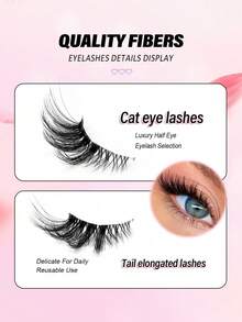 7 Pairs Of Semi-Rimless Eyelash Styles, Including Cat Eye Lashes With Extended Tail Design, Fox Eye Lashes, Outer Corner Extended Style, Reusable Delicate False Lashes For Daily Wear, 3D Long Faux Mink Lashes, And Eyelash Strips - Multicolor - View 3