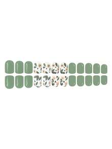 24pcs Spring Flower Short Square Press-On Nails, With Cute Floral & Fresh Green Leaf Patterns, Suitable For Women In Spring & Summer, Great Gift For Friends - Green - View 3