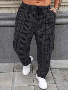 1pc Men's Printed Loose Drawstring Straight-Leg Casual Pants Spring - Dark Grey - View 3