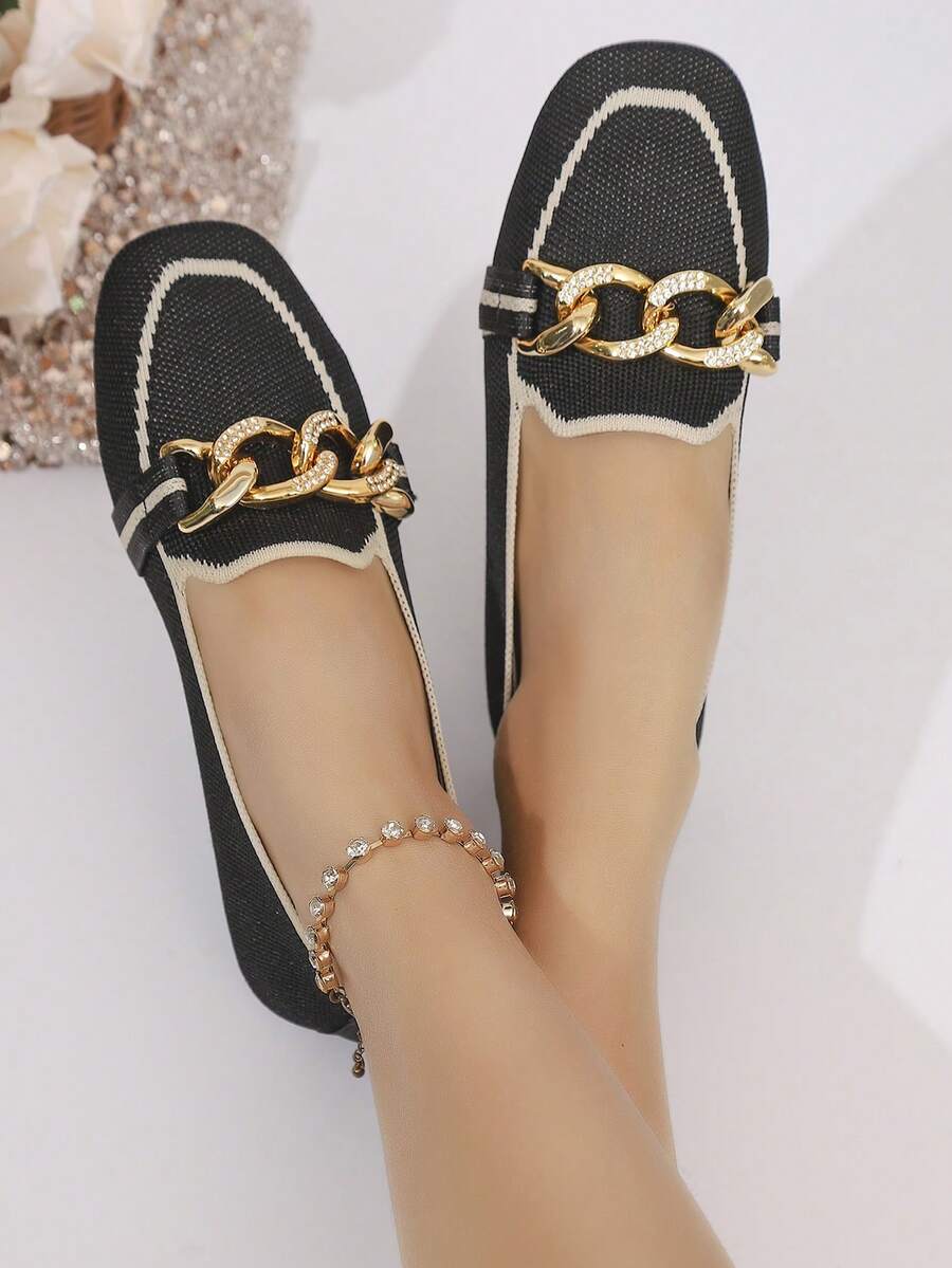 Mocasines de punta cuadrada, zapatos casuales, nueva llegada - Negro - Ver 1