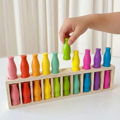 Đồ chơi phân loại màu bằng gỗ Montessori dành cho trẻ em – Trò chơi logic trở lại trường, Quà tặng ghép hình cho trẻ mới biết đi, 10 cặp bình sữa