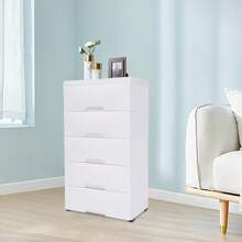 Plastic Drawers Dresser Storage Cabinet, 5 Drawer Stackable Vertical Clothes Storage Tower, Bedroom Tall Small Chest Closet, Organizer Unit For Hallway Entryway, Home Furniture - 白色 - 查看 3