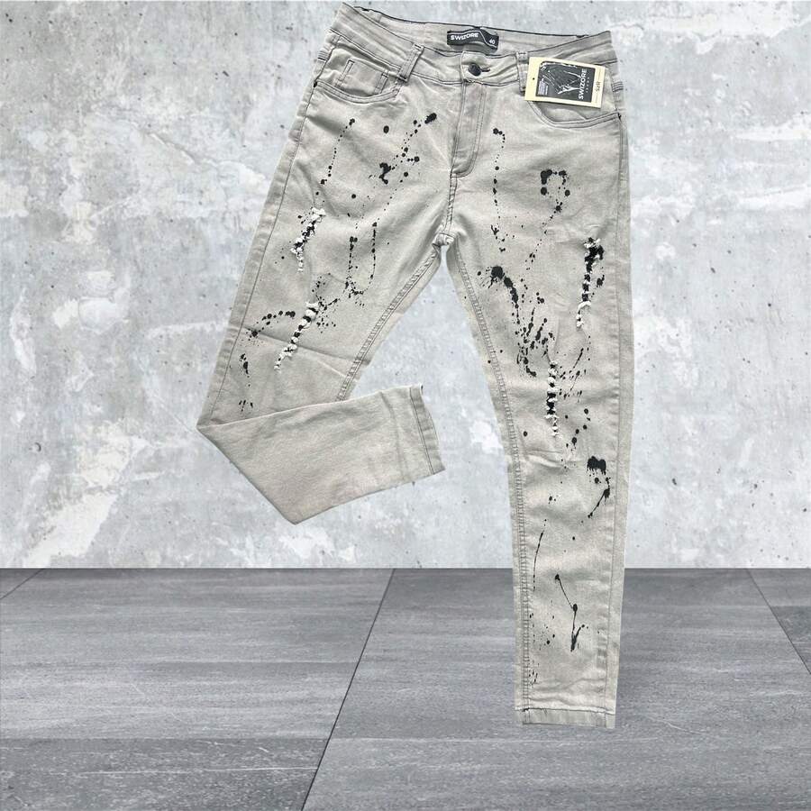 Men's Player Jeans, All Spring/Autumn Skinny, Pocket, Zipper, Halloween, Christmas, All - 灰色 - 查看 1