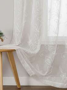 1pc/2pcs,Elegant Leaf Embroidery Sheer Curtains - Lightweight Transparent Window Drapes For Bedroom Living Room (White) - 1PC - View 11