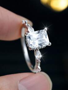 1枚优雅长方形切割白色合成锆石镀白金戒指，适合情人节、婚礼、派对、日常佩戴，四季皆宜。 - 白色 - 查看 6