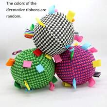 Heavy-Duty Wear-Resistant Anti-Bite Dog Bell Ball - Interactive And Tug Toy, Black And White Plaid Design, No Battery Required, Suitable For All Puppy And Adult Dog Breeds, Durable Polyester Material Pet Toy, Indoor And Outdoor Play, Fun Design, Long-Lasting, Suitable For Active Pets, Suitable For Small, Medium And Large Dogs, Dog Accessories, Random Ribbon Color - Multicolor - View 6