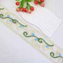 7.5cm Wide Lace Trim Ribbon, Delicate Cotton Embroidered Ribbon For Wedding/Bridal Decor, DIY Crafts Sewing, Home Decor, 1 Yard (Blue Beige) - Multicolor - View 3