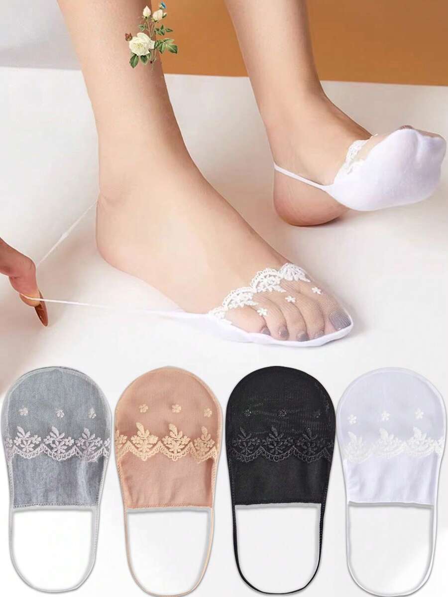 女士透明蕾丝袜夏季镂空柔软隐形休闲船袜